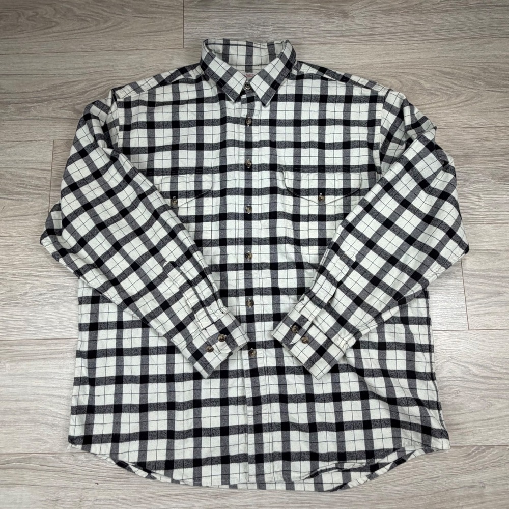 Vintage C.C. Filson Co Alaskan Guide Flannel XL Black White‎ Buffalo Plaid